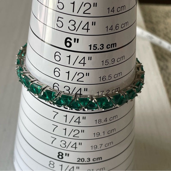 Green Silver Tennis 925 bracelet, bling chunky tennis bracelet, fancy fashion - Picture 7 of 8